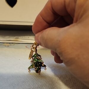 Gold-Tone Green Christmas Tree Charm Pendant - Holiday Jewelry